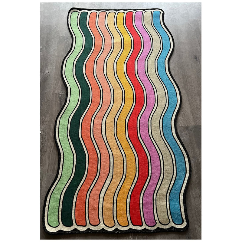 Tapis multicolore à motif ondulé lavable, Sous-tapis fantaisie 2 pi 4 po x 3 pi 11 po Novelt