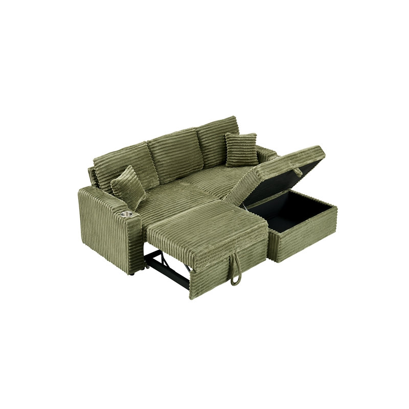 Multi-Function Sofa With Hidden Reclining, Space Saving Design, Armrests, Cup Holders And Removable Footstool For Comfortable Living