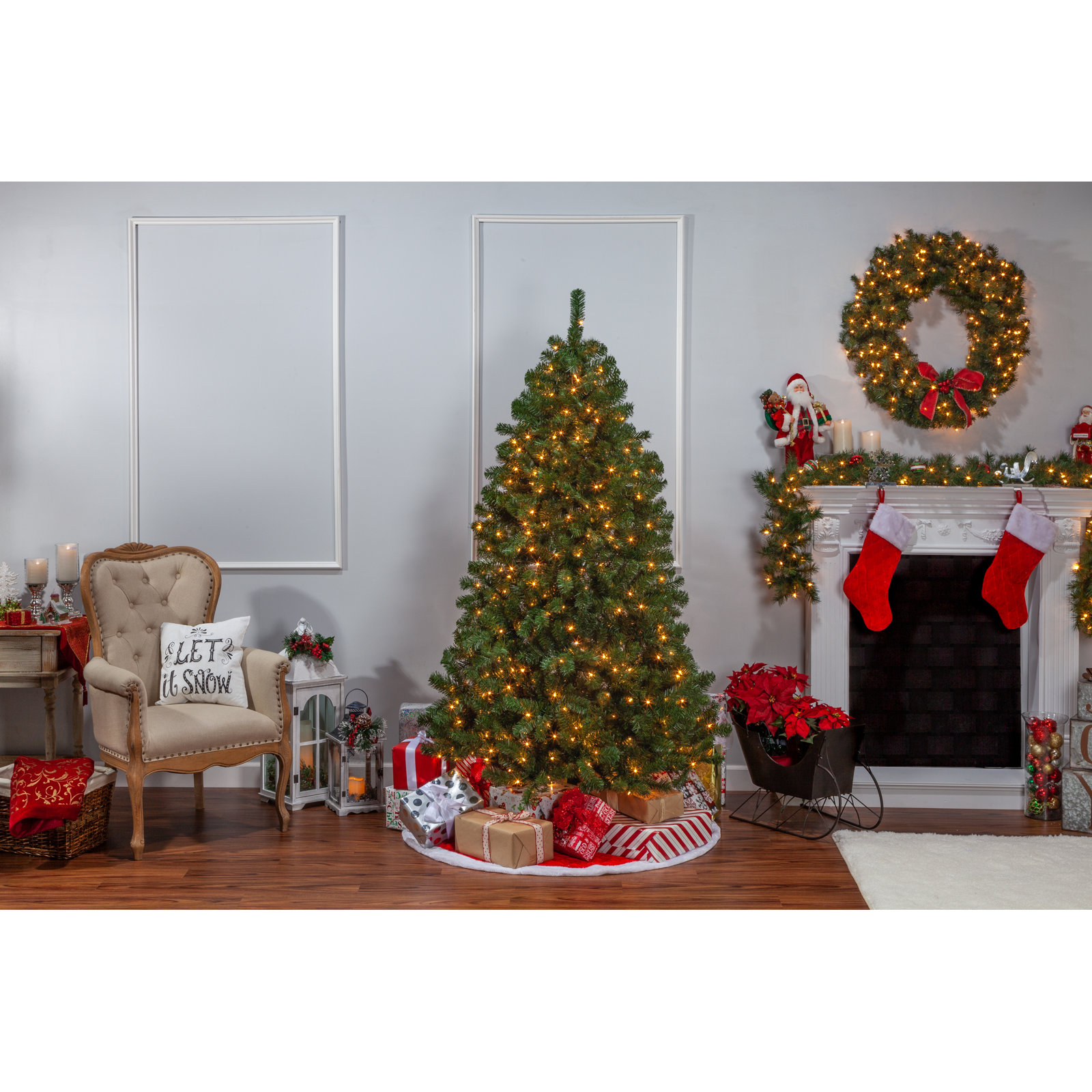Cashmere Flocked 7' Pre-Lit Pine Christmas Tree