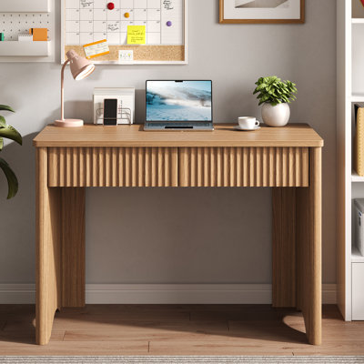 Bureau cannelé cannelé à 2 tiroirs, bureau d'ordinateur 39 po pour bureau à domicile, meuble-lavabo peu encombrant pour chambre à coucher 