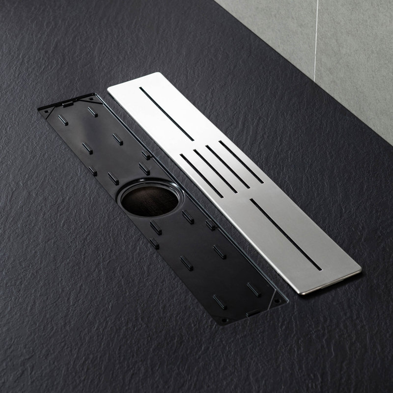 59/60" W x 35.4" D Solid Sufrace Shower Base, Non-Slip, Low-Profile, Curbless, Wheelchair Accessible, Black, Center