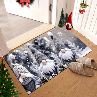  Non-Slip Indoor Outdoor Door Mat, 16"x24",Grey Winter Gnome Design