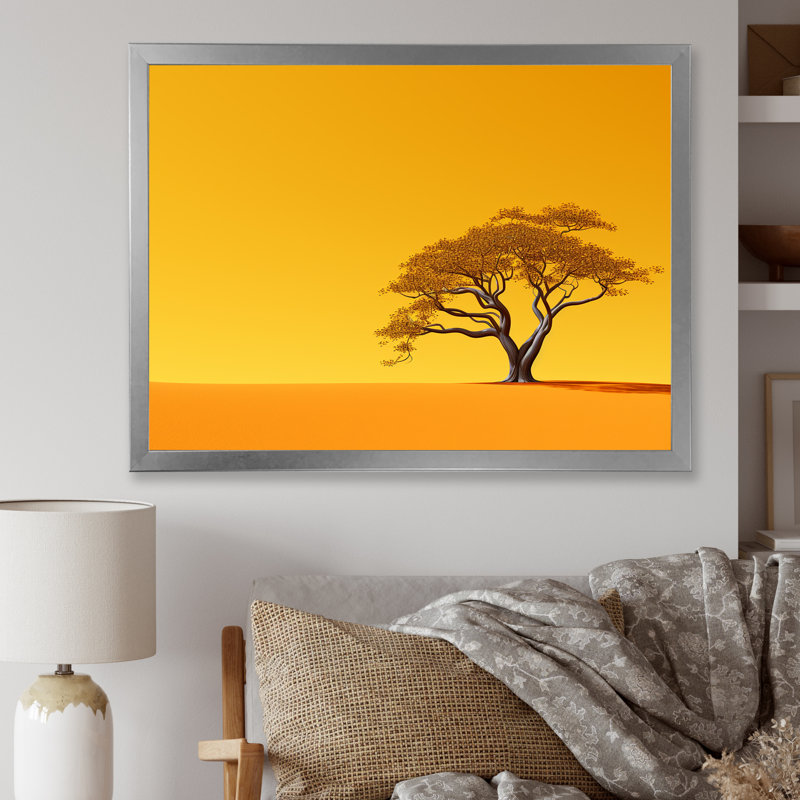 Arbre africain Aura II sur toile, Cadre photo argenté, H 30 po x l 40 po x P 1,5 po