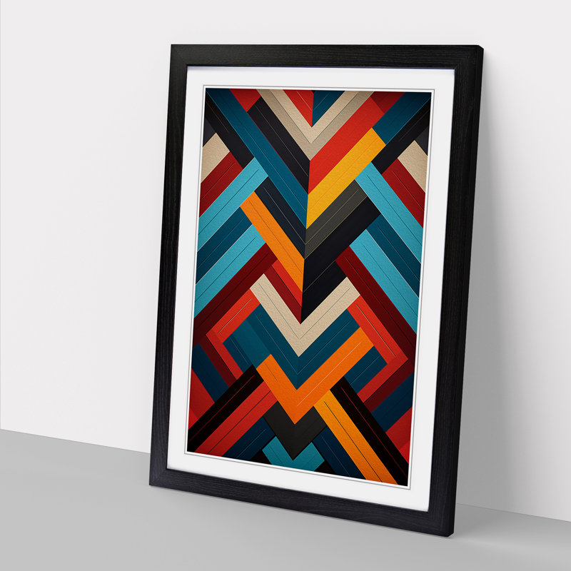 Chevrons Constructivism - Single Picture Frame Print on Wood, 34cm H x 25cm W x 2cm D, Black Framed