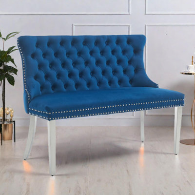 Velvet Tufted Dining Loveseat Bench with Wing Back and Stainless Steel Legs