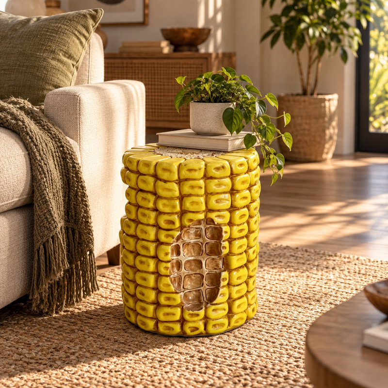 Tabouret en épi de maïs et support pour plante Art Deco