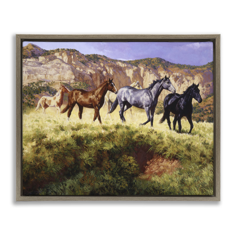«Mixed Horses & Desert Mountains», art mural encadré flottant par Claire Goldrick, H 17 po x l 21 po