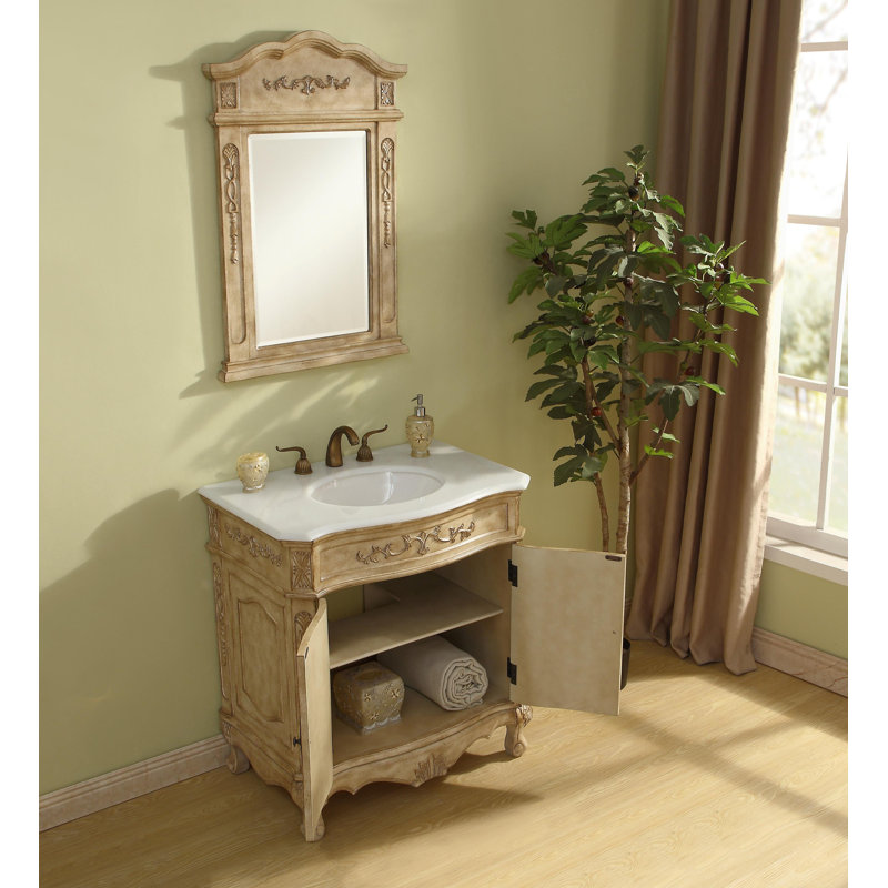 Ensemble de meuble-lavabo simple Lunette, Beige antique, Ivoire blanc, 32"