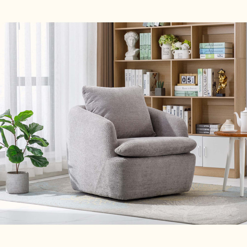 Fauteuil demi-tonneau pivotant l 32,48 po Willenzard, Velours gris