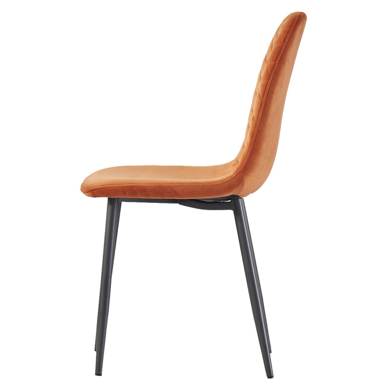 Kaylani Modern Upholstered Dining Chair, Orange Velvet, Black, 4