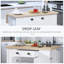 Îlot de cuisine de 47 po en bois cannelé, armoire de rangement de comptoir avec rallonge, tiroir, tablettes ouvertes, rangement, blanc