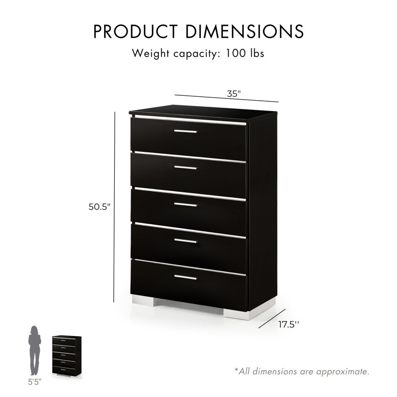 Arosh 35'' W 5 - Drawer Dresser