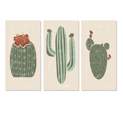 Blooming Cacti Desert Plan I - ensemble d'art transitionnel de 3 pièces