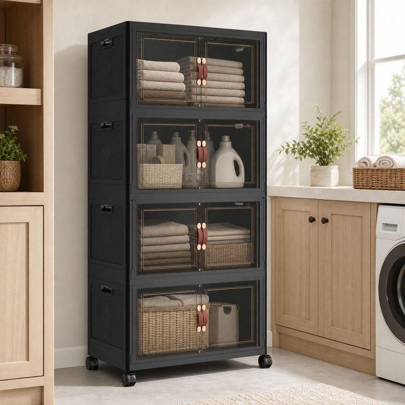 Bacs de rangement empilables avec couvercles et roulettes