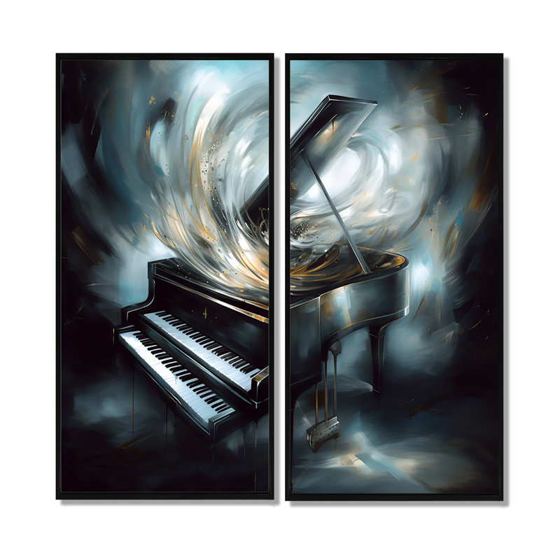 Piano abstrait I - musique surdimensionnée, art mural 2 panneaux, H 20 po x l 24 po, Impression encadrée flottante