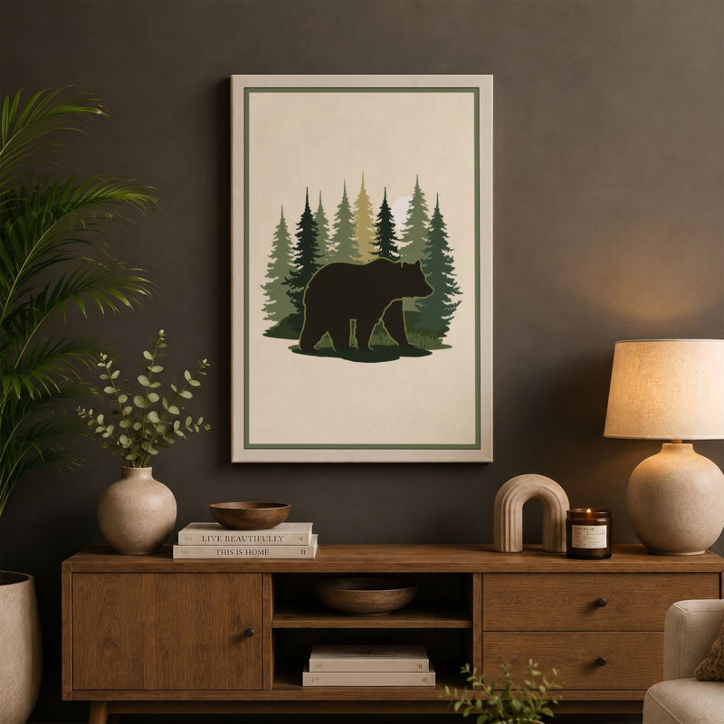 Bear in the Forest Minimalist - Wrapped Canvas, 36x24 - 91.4 x 61.0 cm, Ochre Border