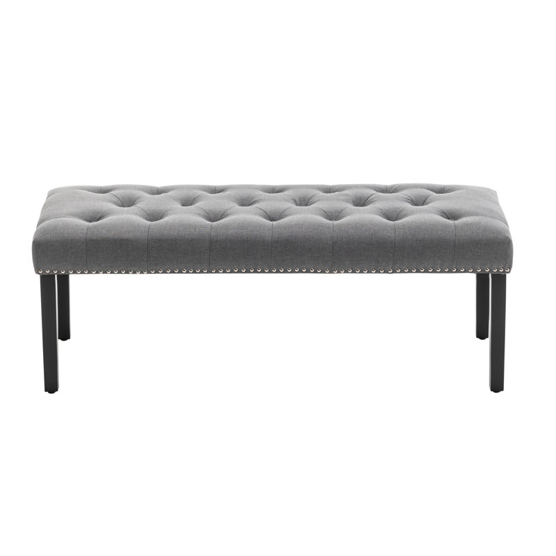 Kinberli Fabric Tufted Bench with Rubberwood Legs, Dark Gray