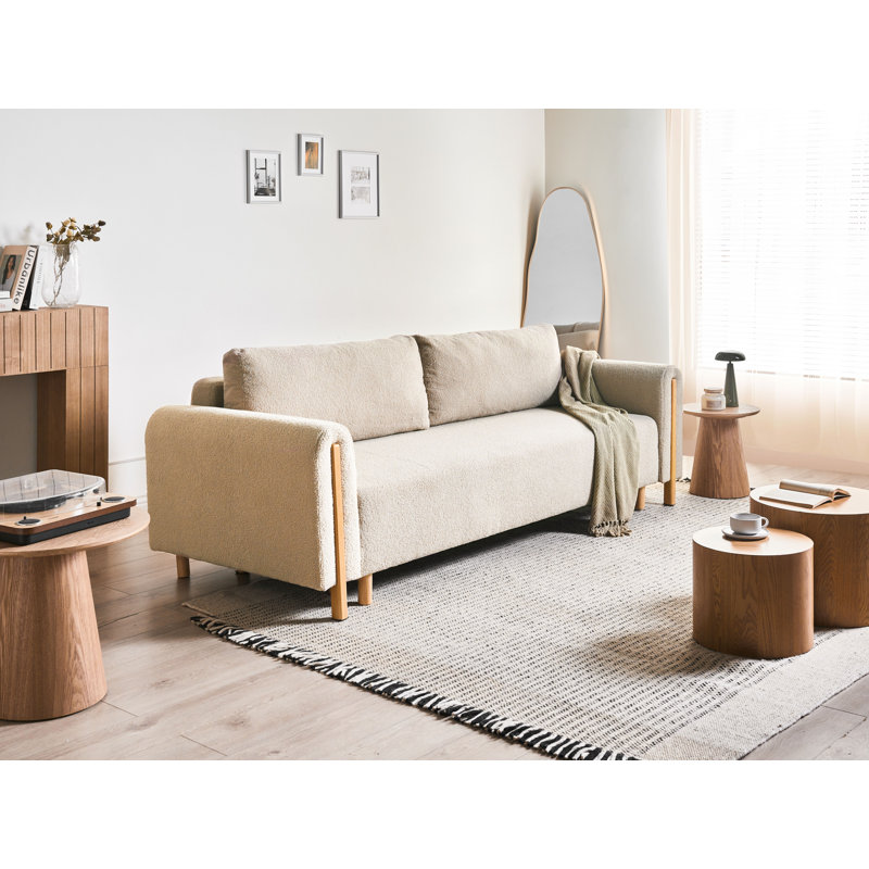 3 Seater Sofa Bed, Beige Boucle