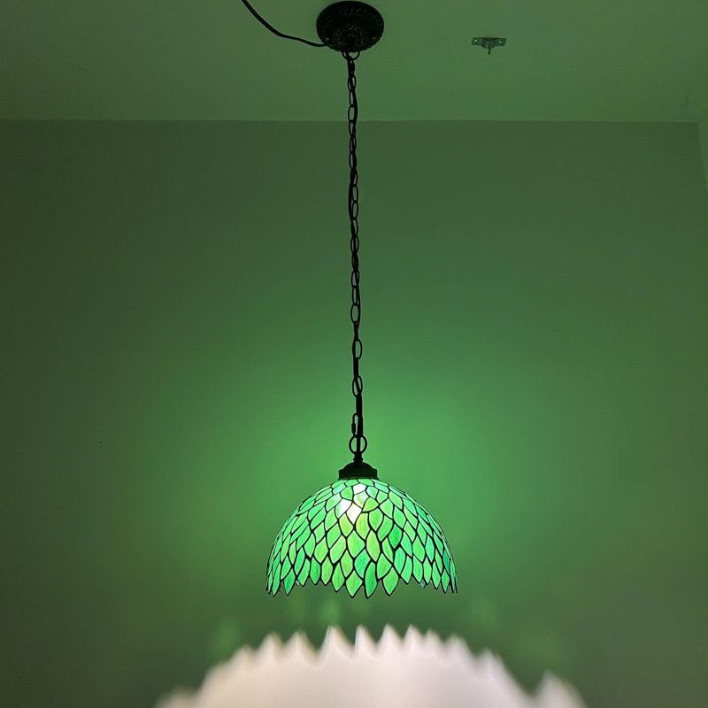 Cheviotdale Tiffany Pendant Lighting Plug in Green Stained Glass Leaves LED Bulb 12”W*12”D*60”H