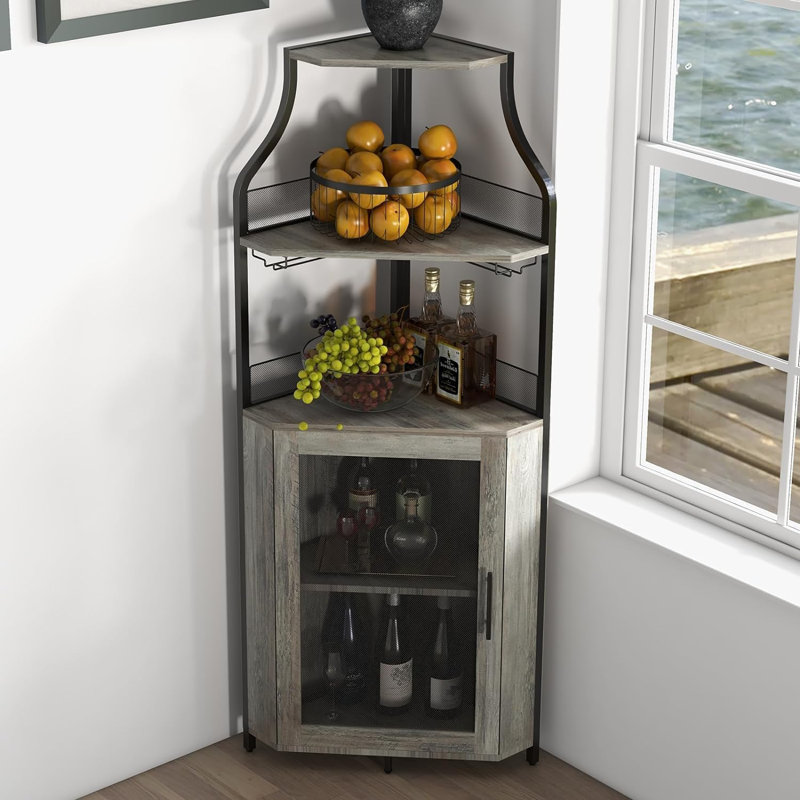 Armoire de bar à vin de coin industriel, rangement pour boissons alcoolisées avec porte-verre, utilisation pour café et bar à domicile