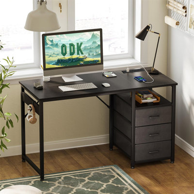 Metal Base Computer Desk with Power Outlet