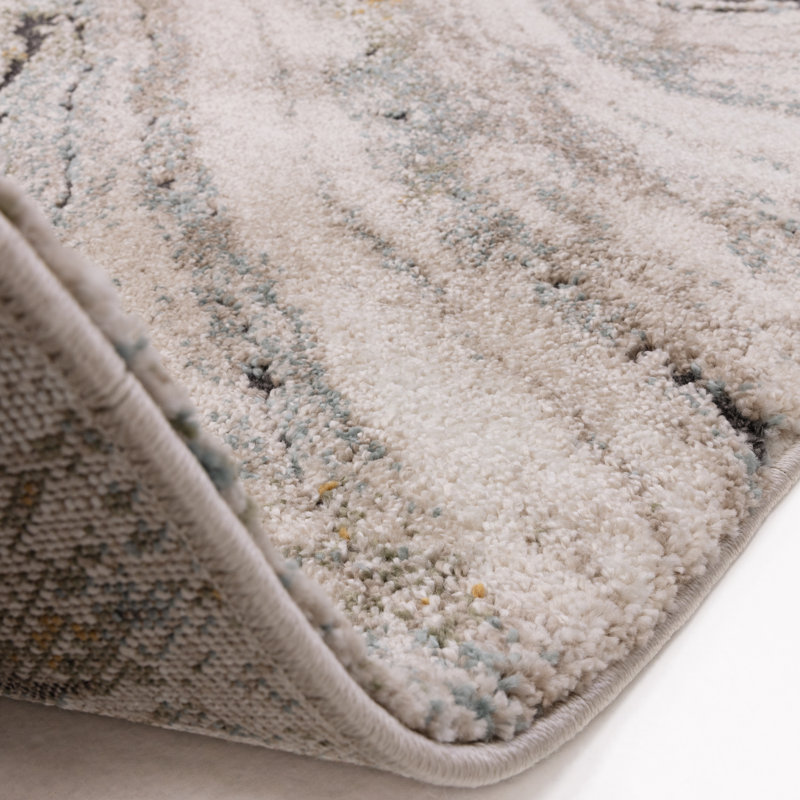 Decara Wave Abstract High-Low Blue/Beige/Ivory Area Rug, Rectangle 160 x 230 cm