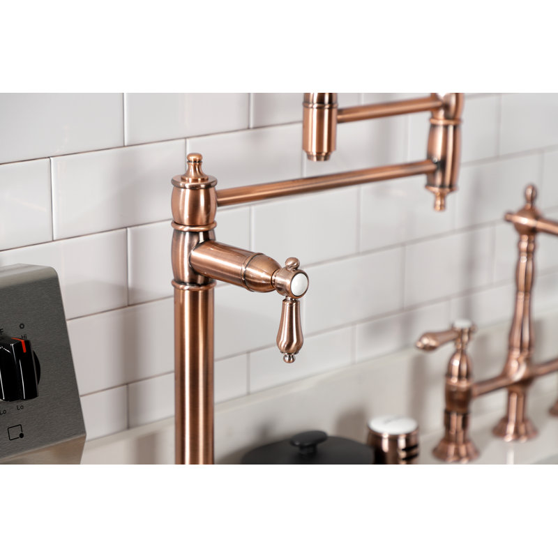 Robinet remplisseur à fixation sur comptoir à deux poignées à un trou Kingston Brass, Cuivre antique