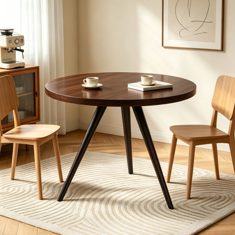 Table de salle à manger ronde de 34,7 po pour 4, table basse de cuisine moderne noyer, Noyer
