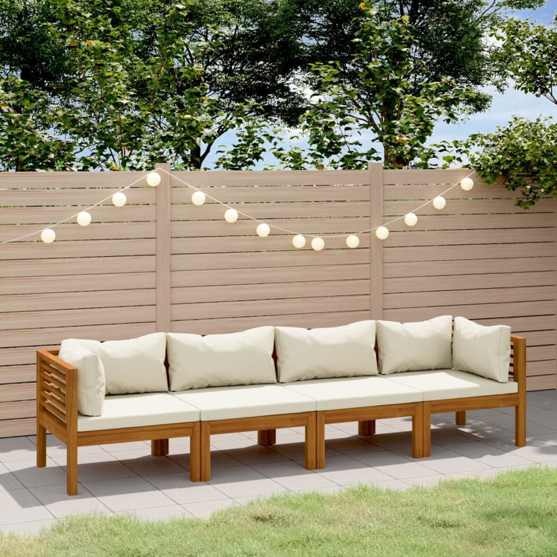 Ensemble de salon de jardin en bois d'acacia massif avec tissu en polyester pour l'extérieur, Crème
