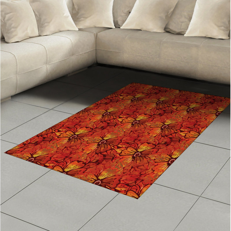 Tapis décoratif orange à haute densité de fibres longues en polyester, Rectangle— 4 pi x 5 pi 8 po
