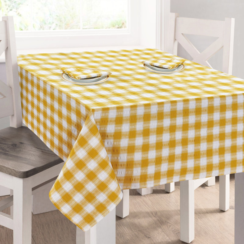 Drumnasole Printed Gingham Check Seersucker Table Cloth Range, Ochre, 43cm Rectangle