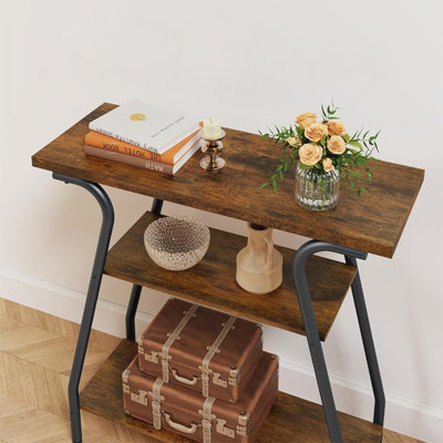 Brown Solid Wood Rectangular Console Table