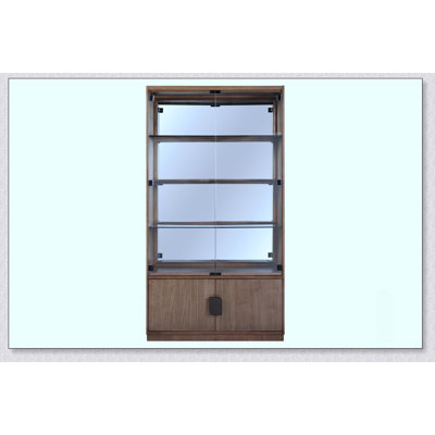 Élégante vitrine en placage d'eucalyptus avec portes en verre, parfaite pour mettre en valeur des objets de collection et rehausser le décor de la pièce.