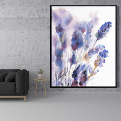 Watercolor Lavender Flowers With Blur Effect Print On Canvas
