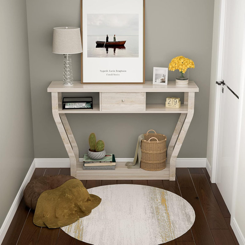 Modern Wooden Entryway Table With Drawer And Shelf, Multi-Functional Sofa Table For Living Room, Hallway, And Office