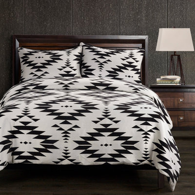 Amelia Off-White Black Aztec Print Jacquard Southwestern Rustic 3 Piece Comforter Set