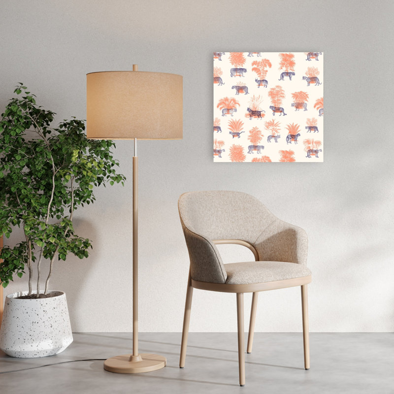 Tropical Felines Pattern Contemporary Wall Art Print 1 Piece Wrapped Canvas Wall Art, 60.96cm H x 60.96cm W