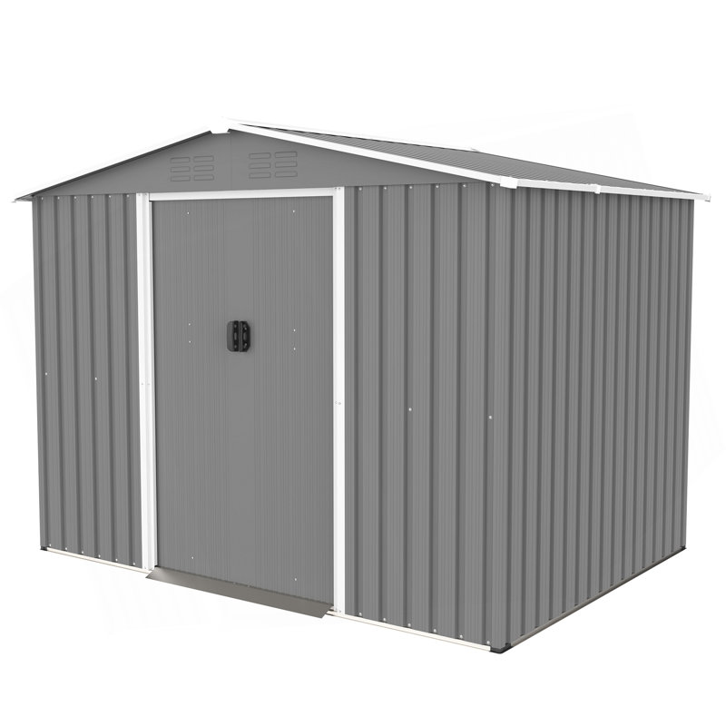 Remise pour outils 8 x 6 pi avec fondation en métal et portes verrouillables, remise en métal toutes saisons pour le jardin, le patio, la cour, la pelouse