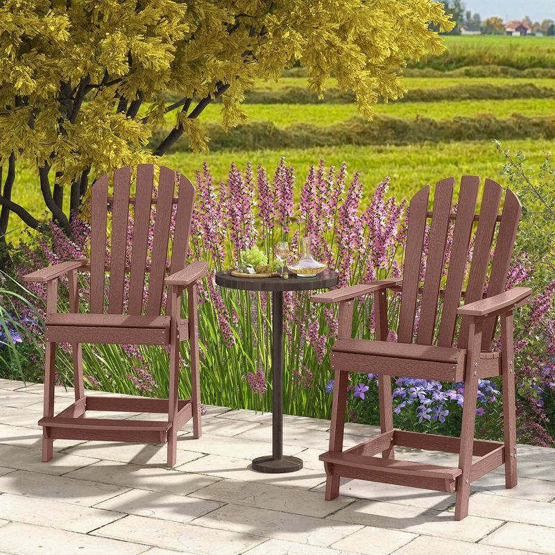 Bar Stool Hdpe Patio Chair With Armrest Footrest Home Indoor Outdoor Brown, 1