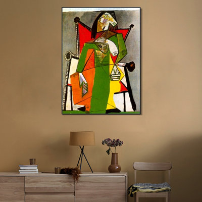 Reproduction giclée sur toile encadrée, "Femme assise dans un fauteuil 2" par Pablo Picasso, art mural, décorations de bureau à domicile