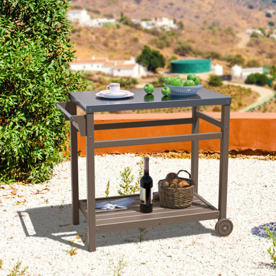 Chariot de table d'extérieur avec plateau en acier inoxydable et 3 tablettes 