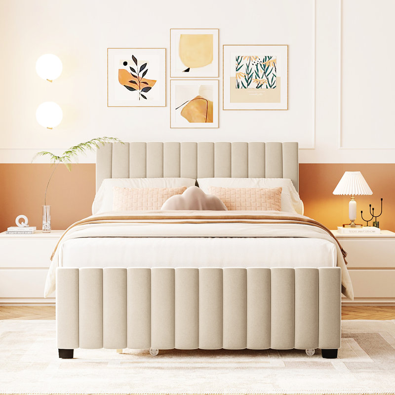 Lit tapissier beige avec lit gigogne simple - et plateforme pleine grandeur fiable en tissu réfléchissant dissipant la chaleur
