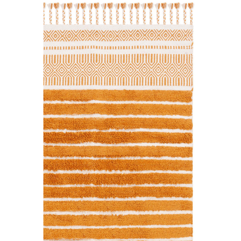 Lamarqus Hand Woven Cotton Pile Striped Rug, Rectangle 5' x 8'