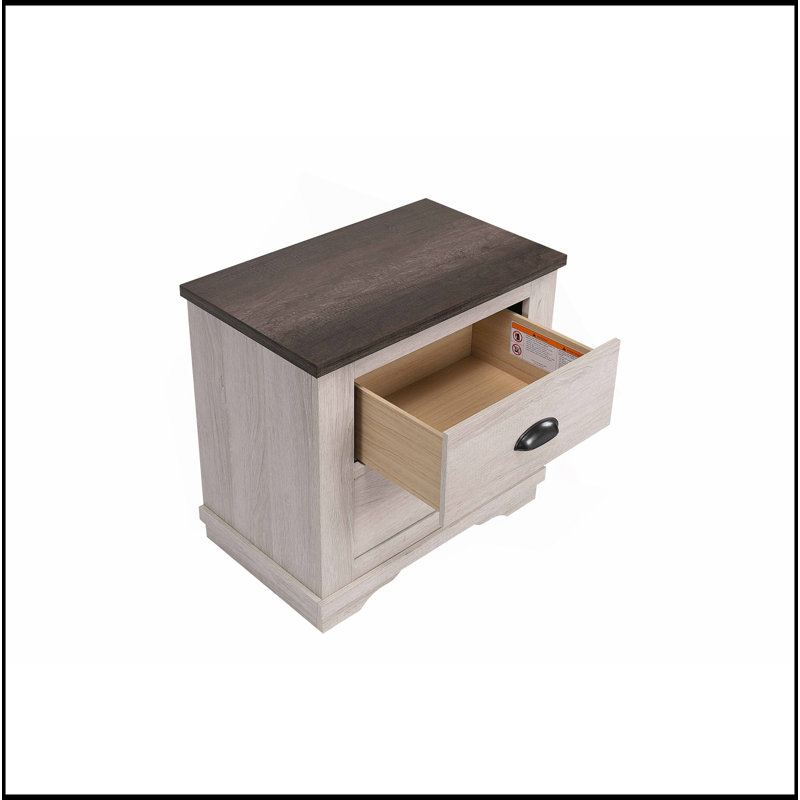 Table de chevet contemporaine à 2 tiroirs 1Pc, Blanc cassé/gris