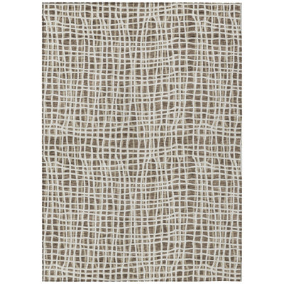 8' X 10' Brown Beige And Ivory Striped Washable Indoor Outdoor Area Rug