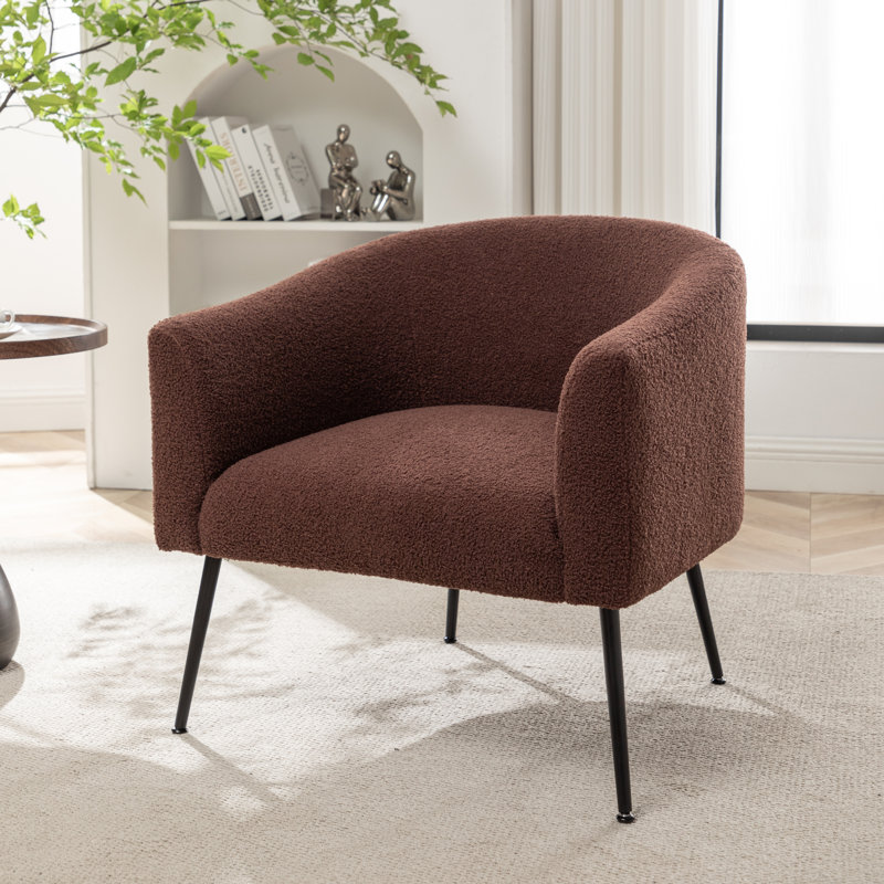 Jameila Upholstered Barrel Chair, Brown Faux Fur, 1, Black