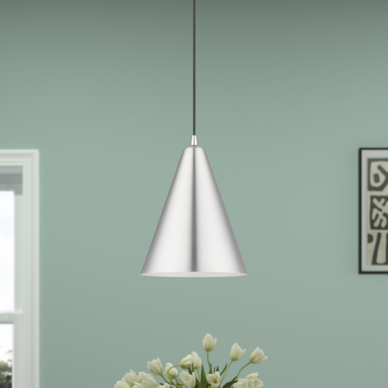 Luminaire suspendu conique à 1 lumière Drewie, Aluminium brossé