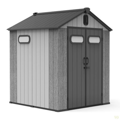 6X6 FT Outdoor Resin Storage Shed, Waterproof Plastic Garden Shed With Lockable Door, Windows & Vents, Outside Storage Tool Shed For Patio Furniture, Lawn Mower, Bike