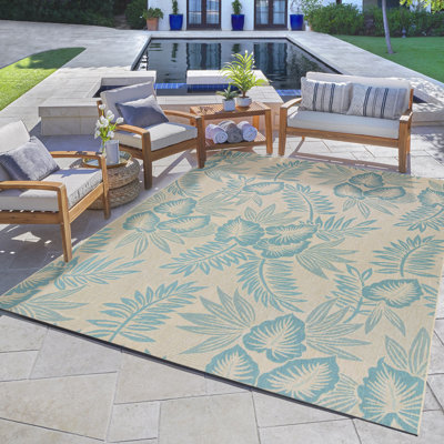 Reyn Spooner Tradewinds Kalo Aqua Blue Hawaiian Tropical Polypropylene Flatweave Indoor/ Outdoor All Weather Area Rug