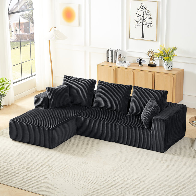 Canapé modulaire en velours côtelé 4 places, gris foncé pour le salon, sans assemblage, éponge et ressorts ensachés, apparence confort moderne avec éponge, espace multifonctionnel